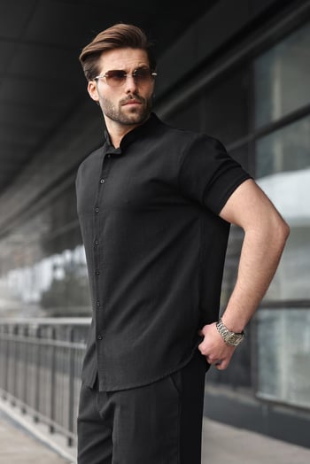 Siyah Erkek Şort Gömlek Takım E7350