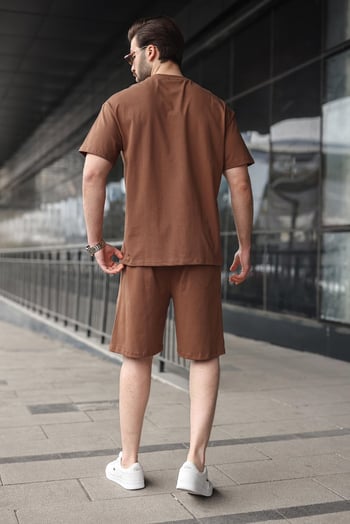 Kahverengi Erkek Şort T-shirt Takım E7347