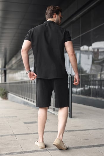 Siyah Erkek Şort Gömlek Takım E7350