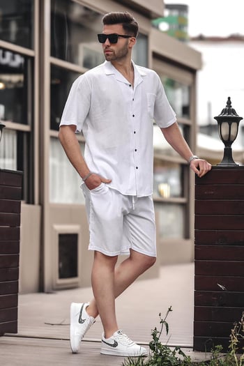 Erkek Beyaz Basic Oversize Gömlek Takımı 5588