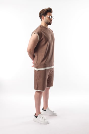 Vizon Sıfır Kol Erkek Şort T-shirt Takım E7308