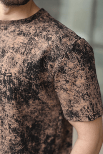 Siyah-Kahverengi Batik Desenli Overfit Şort T-shirt Takım E7357