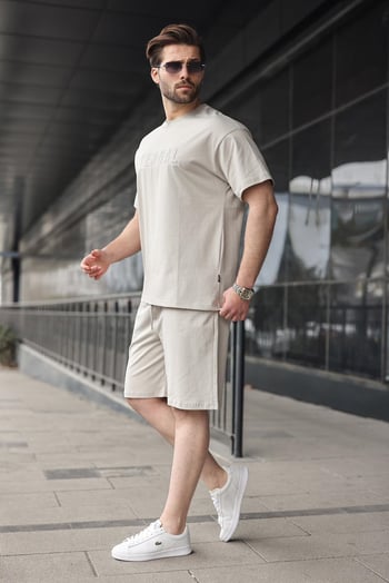 Boyalı Gri Erkek Şort T-shirt Takım E7347