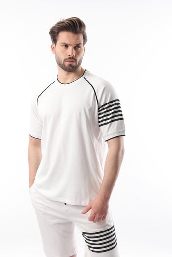 Ekru Baskılı Reglan Kol Erkek Şort T-shirt Takımı E7306