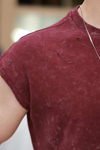 Bordo Basic Erkek Yırtık Detaylı Şort T-shirt Takım E7319