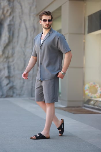 Füme Basic Erkek Şort Gömlek Takım E7311