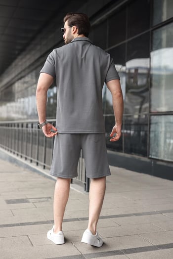 Füme Yarım Fermuarlı Polo Yaka T-shirt Şort Takım E7348