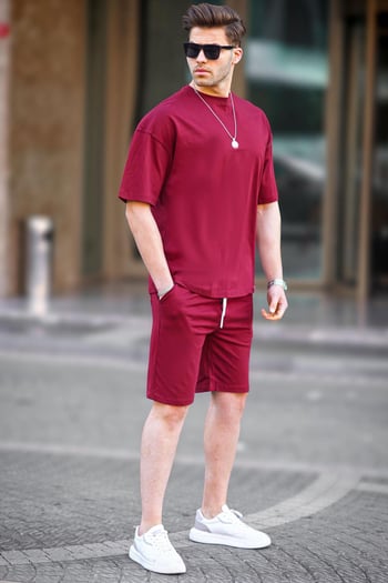 Bordo Basic Erkek Şort Takımı 6377