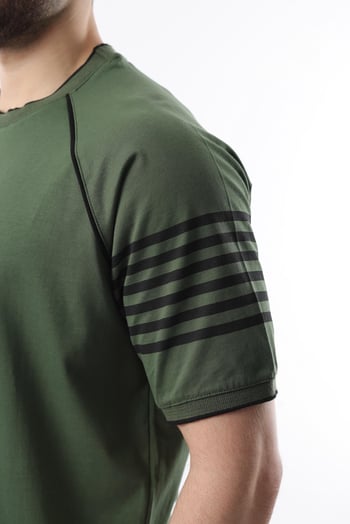 Haki Baskılı Reglan Kol Erkek Şort T-shirt Takımı E7306