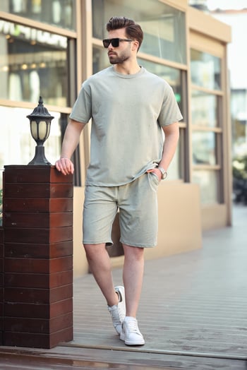 Mint Yeşili Basic Erkek Şort T-shirt Takımı E7309