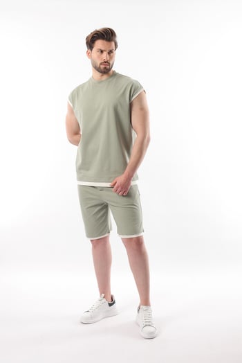 Mint Yeşili Sıfır Kol Erkek Şort T-shirt Takım E7308