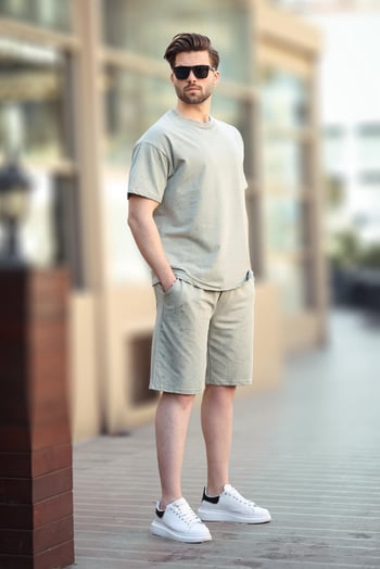 Mint Yeşili Basic Erkek Şort T-shirt Takımı E7309