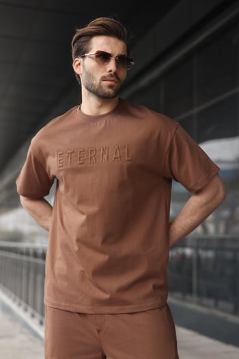 Kahverengi Erkek Şort T-shirt Takım E7347