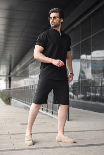 Siyah Erkek Şort Gömlek Takım E7350