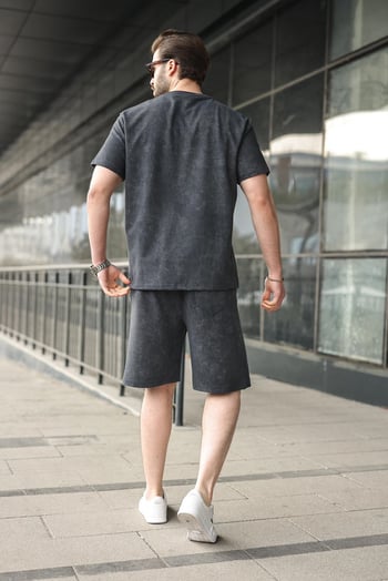 Füme Batik Desenli Overfit Şort T-shirt Takım E7357