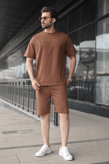 Kahverengi Erkek Şort T-shirt Takım E7347