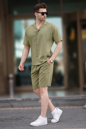Haki Erkek Gömlek Şort Takımı 5956