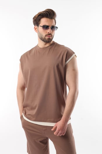 Vizon Sıfır Kol Erkek Şort T-shirt Takım E7308