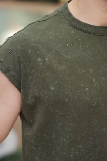 Haki Basic Erkek Yırtık Detaylı Şort T-shirt Takım E7319