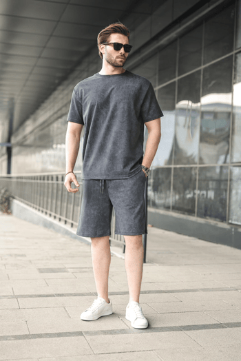 Füme Batik Desenli Overfit Şort T-shirt Takım E7357