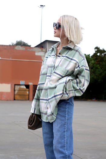 Sea Green Oversize Plaid Shirt MG1589