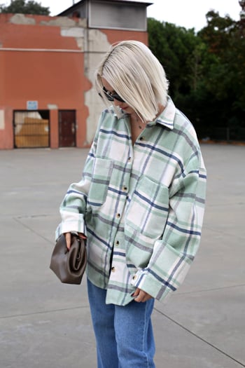 Sea Green Oversize Plaid Shirt MG1589