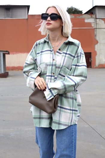 Sea Green Oversize Plaid Shirt MG1589