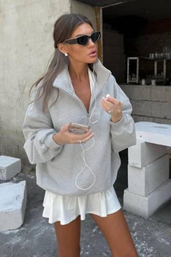 Grimelanj Fermuar Detaylı Oversize Sweatshirt MG1933