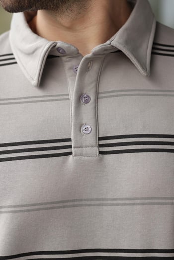 Boyalı Gri Çizgili Polo Yaka Erkek Sweatshirt E7172