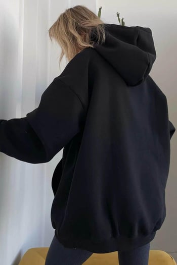 Koyu Siyah Kapüşonlu Şardonlu Oversize Sweatshirt MG1566