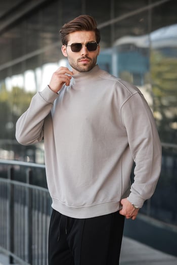 Boyalı Gri Yarım Balıkçı Yaka Erkek Basic Sweatshirt E7158