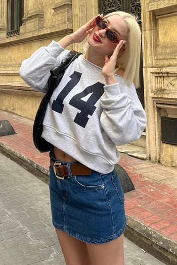 Karmelanj Kayık Yaka Baskılı Kadın Sweatshirt MG2205