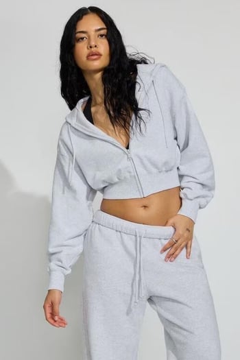 Karmelanj Crop Kapşonlu Fermuarlı Kadın Sweatshirt MG2608
