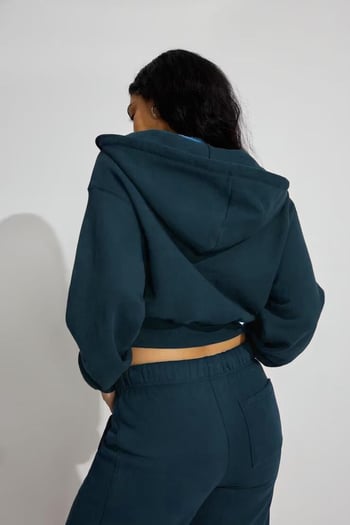 Lacivert Crop Kapşonlu Fermuarlı Kadın Sweatshirt MG2608
