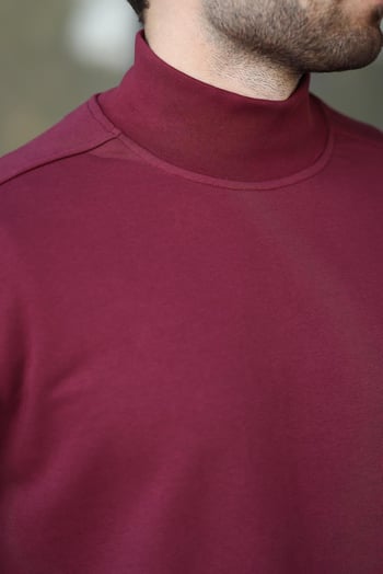 Bordo Yarım Balıkçı Yaka Erkek Basic Sweatshirt E7158