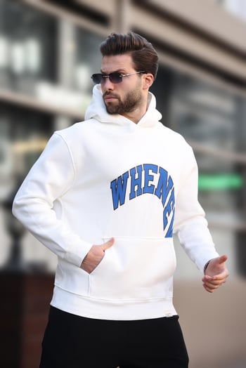 Ekru Kapüşonlu Baskılı Cep Detaylı Erkek Sweatshirt E7065