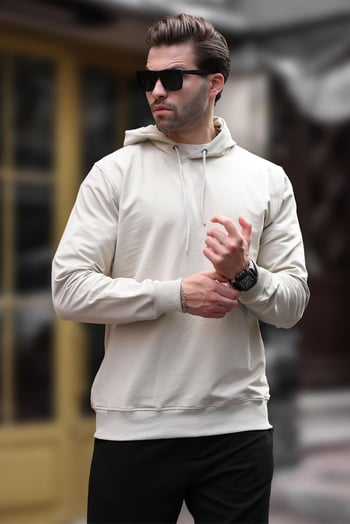 Bej Kapüşonlu Erkek Sweatshirt 7069