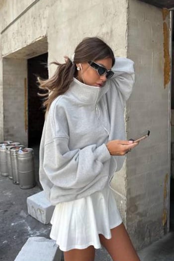 Grimelanj Fermuar Detaylı Oversize Sweatshirt MG1933