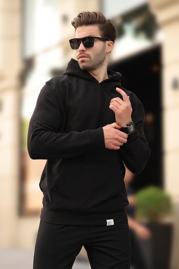 Siyah Kapüşonlu Cep Detaylı Sweatshirt 7095