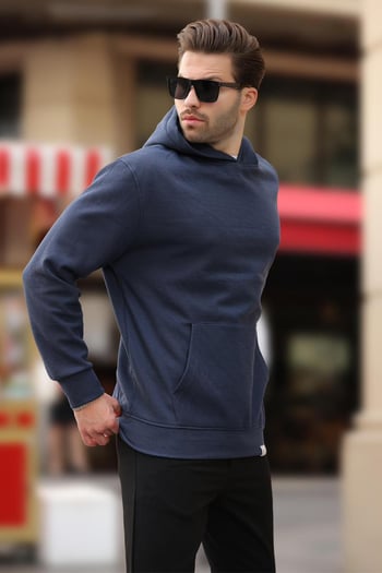 Lacivert Kapüşonlu Cep Detaylı Sweatshirt 7095