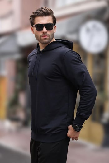 Lacivert Kapüşonlu Erkek Sweatshirt 7069