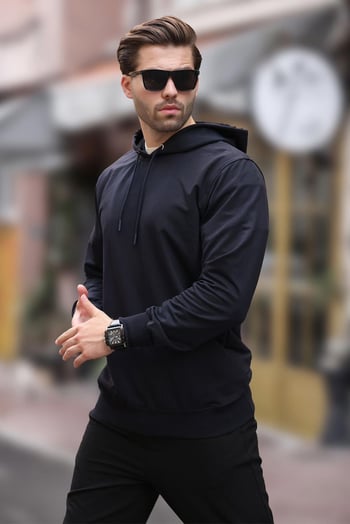 Lacivert Kapüşonlu Erkek Sweatshirt 7069