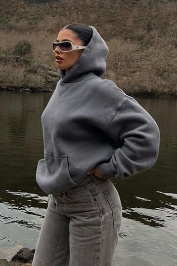 Füme Kapüşonlu Şardonlu Oversize Cepli Sweatshirt MG2206