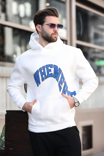 Ekru Kapüşonlu Baskılı Cep Detaylı Erkek Sweatshirt E7065