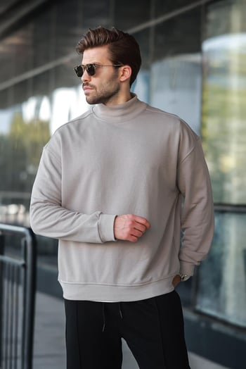 Boyalı Gri Yarım Balıkçı Yaka Erkek Basic Sweatshirt E7158