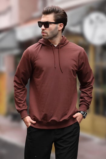Acı Kahverengi Kapüşonlu Erkek Sweatshirt 7069