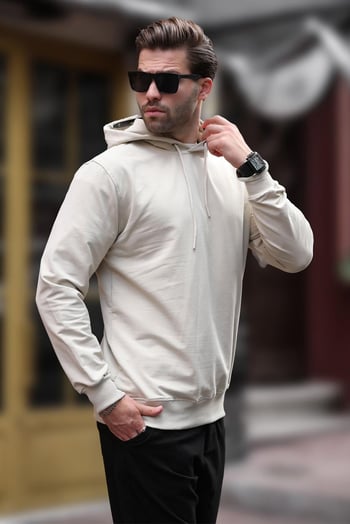 Bej Kapüşonlu Erkek Sweatshirt 7069