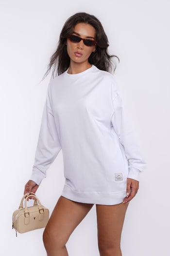 Beyaz Basic Oversize Kadın Sweatshirt MG1686