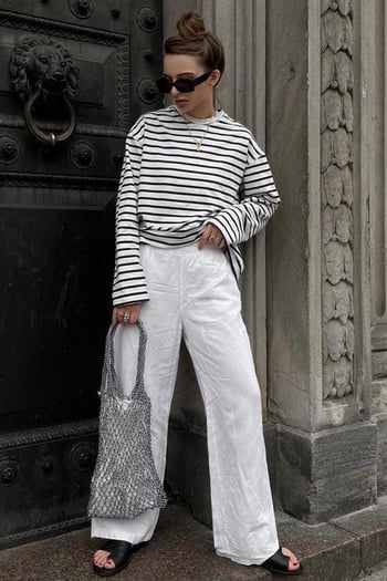 Beyaz Çizgili Sweatshirt MG2572