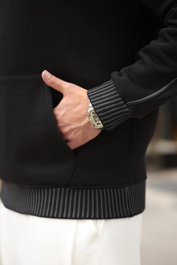 Siyah Kapüşonlu Kanguru Cep Erkek Sweatshirt E7163